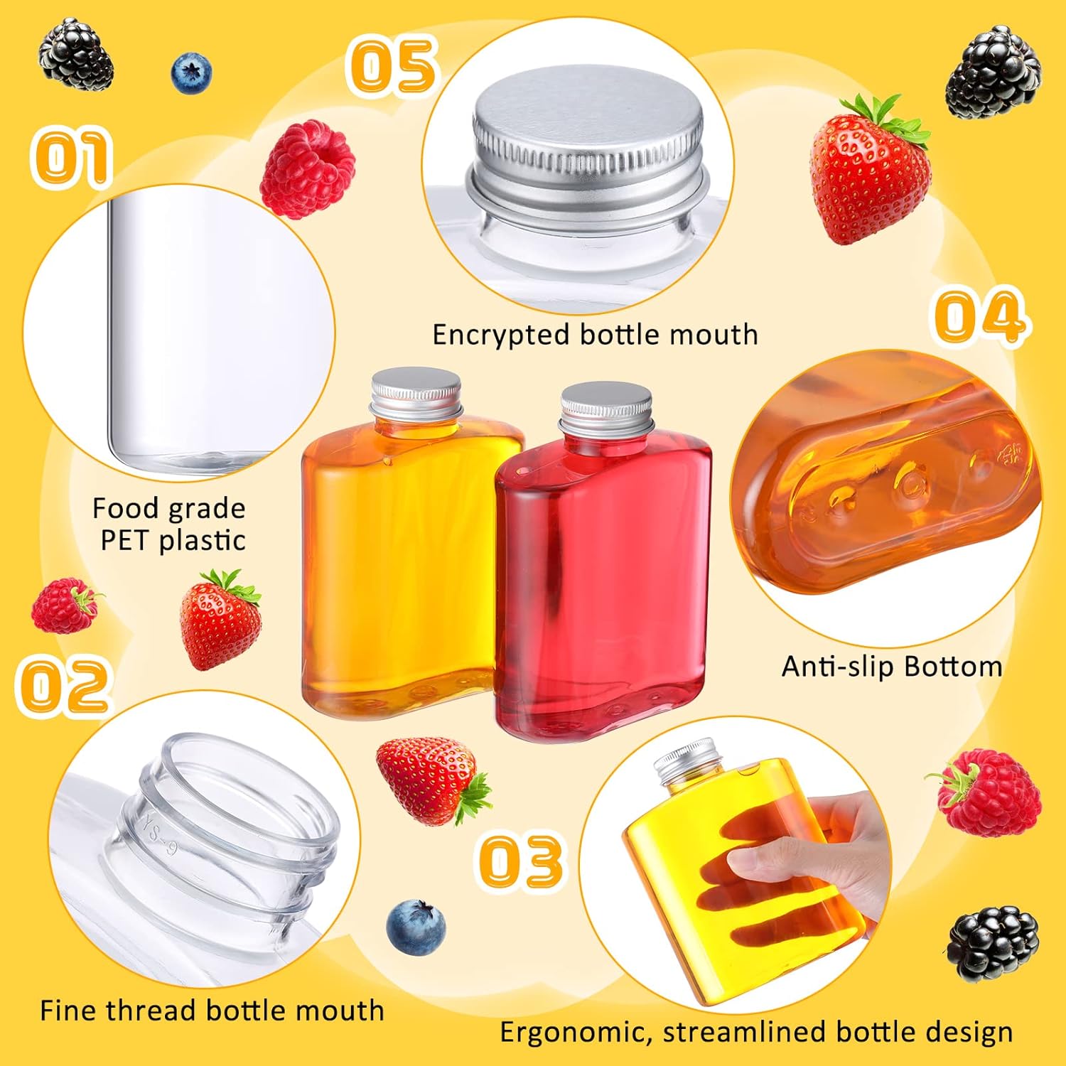 Thenshop 24 Pack Plastic Bottles with Caps, Clear Juice Bottles Flat Water Bottle Plastic Flask Bottle Reusable Mini Beverage Container for Drinks, Milk, Tea, Alcohol, Liquor (10 oz) - Image 3