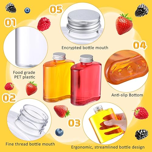 Miniatura 3 de Thenshop Paquete de 24 botellas de plástico con tapas, botellas de jugo transparentes, botella de agua plana, botella de plástico reutilizable, mini