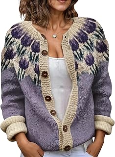 Sponsored Ad - LIZALIG Cardigan for Women Fair Isle Sweater Chunky Cardigan Plus Size Cute Outfits Knit, Vintage Style for...