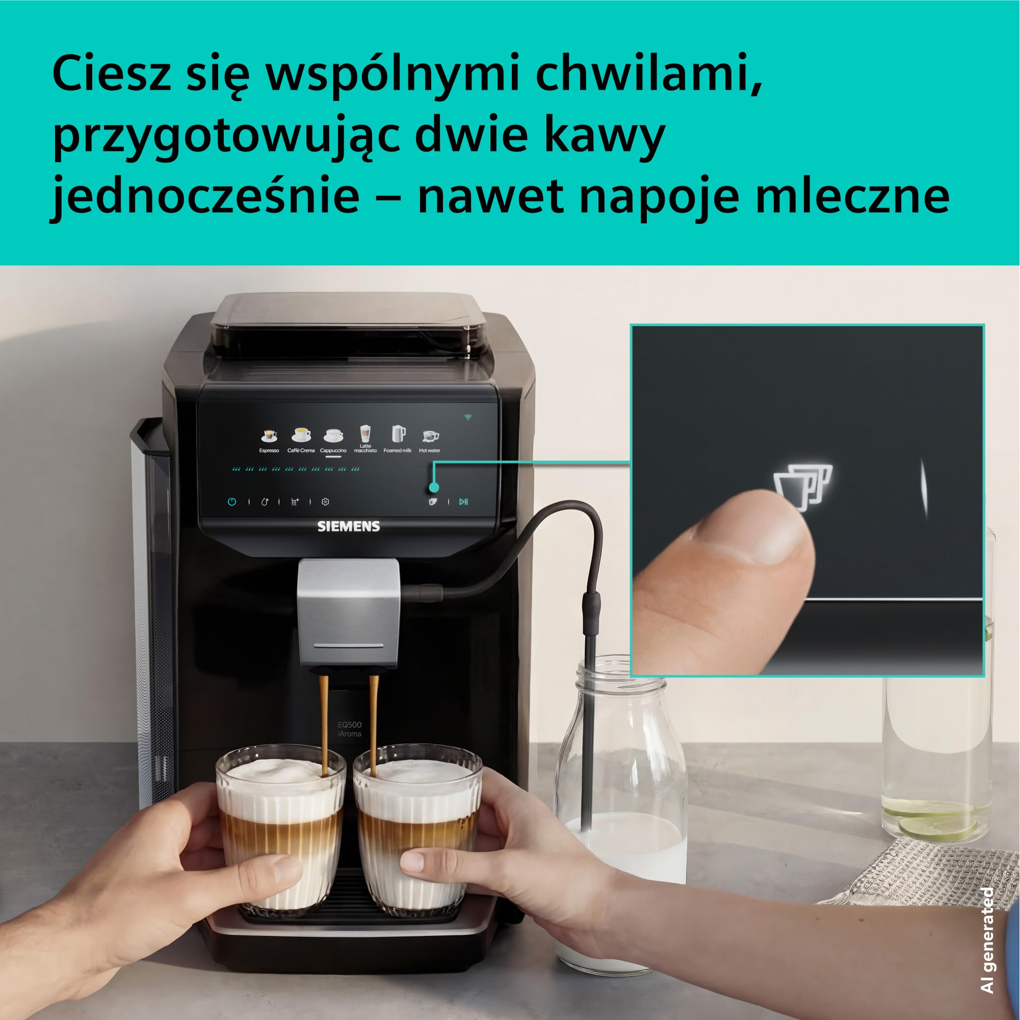 Siemens EQ500 iAroma, w pełni automatyczny ekspres do kawy ze zintegrowanym młynkiem, dotykowe sterowanie dla 6 napojów i szybka personalizacja, łatwe czyszczenie, czarny, TP551E07