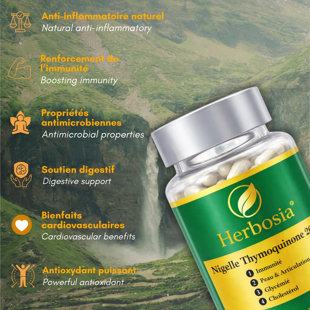 Cápsulas de Nigella Rica en Timoquinona 20 mg – Biodisponibilidad máxima – Vegano & Halal – La única forma estudiada científicamente – 90 cápsulas (curación de 3 meses)