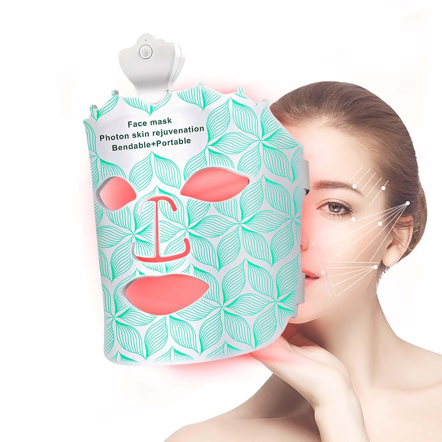 Red Light Therapy Mask for Face, Face Mask Light Therapy At Home with 7 LED Colors, Adjustable Strap, and Portable Design