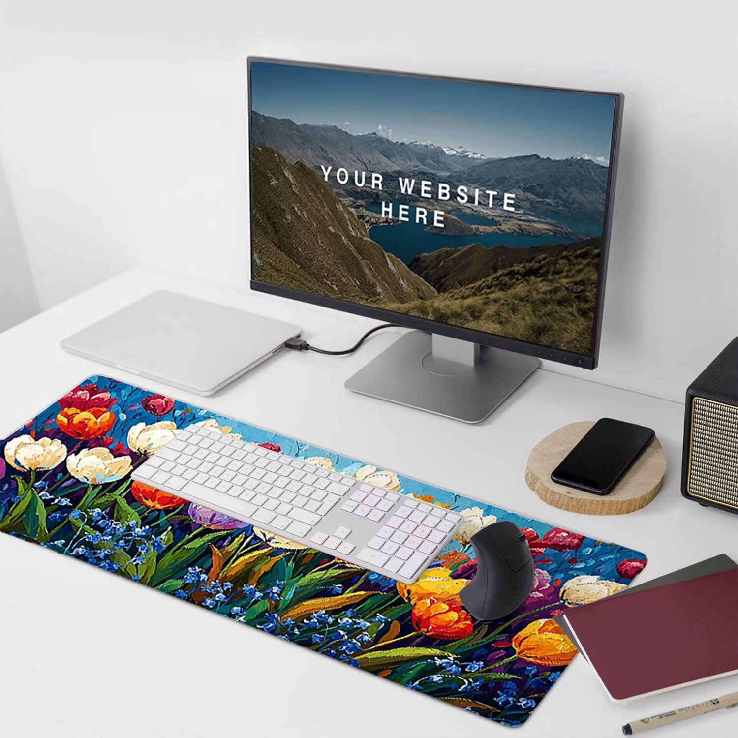 Podkładka pod mysz do gier XXL Mousepad 1000 x 500 mm, duża podkładka pod biurko z antypoślizgową gumową podstawą dla graczy, poprawia precyzję i szybkość (kwiaty tulipanów) X-967