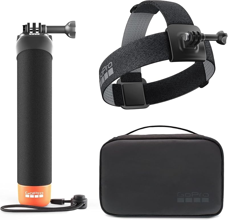 GoPro Adventure Kit 3.0 (correa para la cabeza 2.0, mango (empuñadura flotante) y estuche compacto) - Accesorios oficiales GoPro | Accesorio oficial de GoPro: soporte para cámara Head Strap 2.0, mango (empuñadura flotante) y estuche de transporte compacto