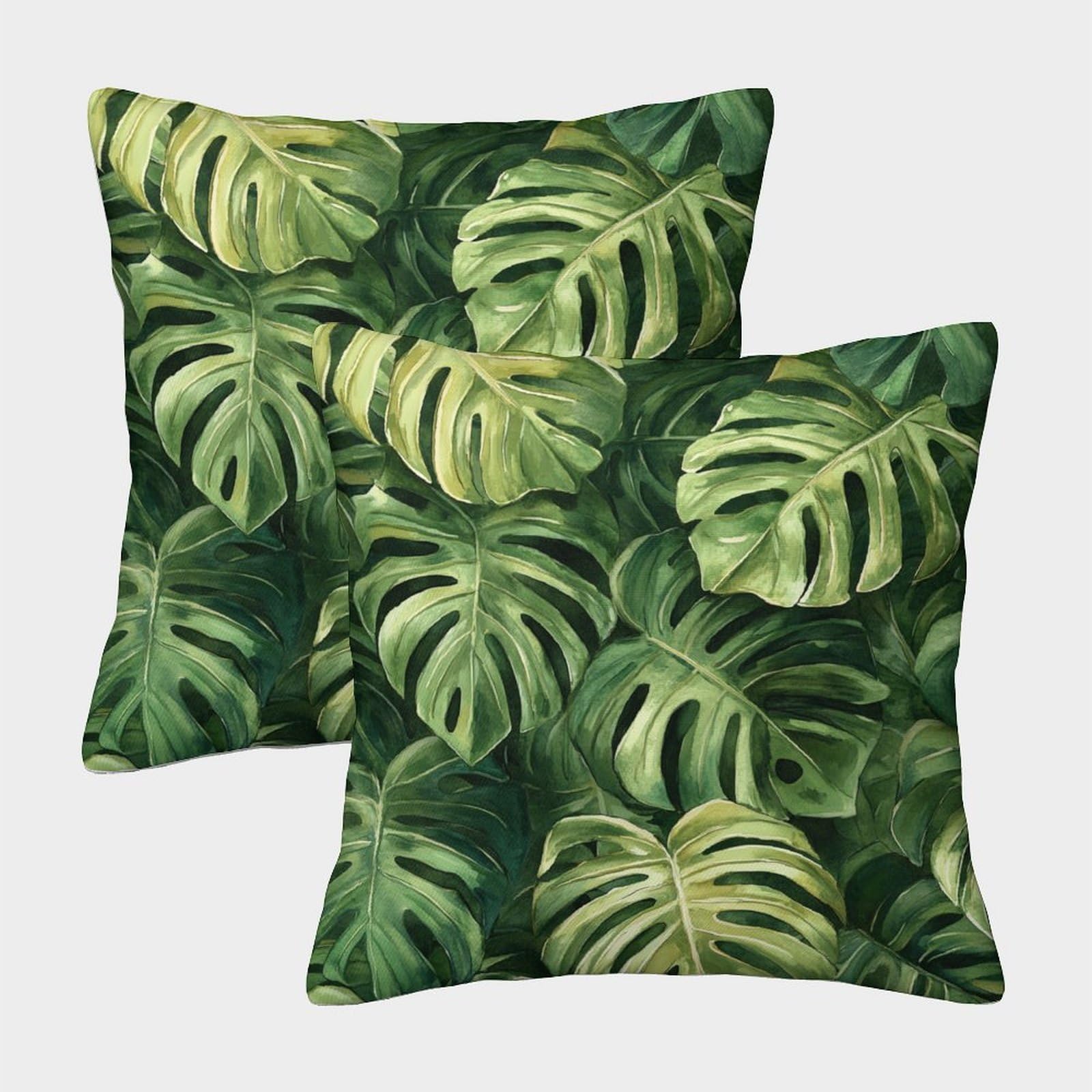 kaiyun 2 Pack Monstera Leaf Pattern - Tropical Plants 3D Cushion Cover Pillow Cover Sofa Outdoor Decoration Square 45x45cm