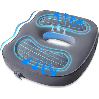 Orthopaedic Seat Cushion PVC Inflatable Orthopaedic Seat Cushion for Office Chair Car Grey 48 x 36 x 10 cm Ergonomic Hemorrhoid Seat Cushion with Hole Seat Ring Coccyx Relief