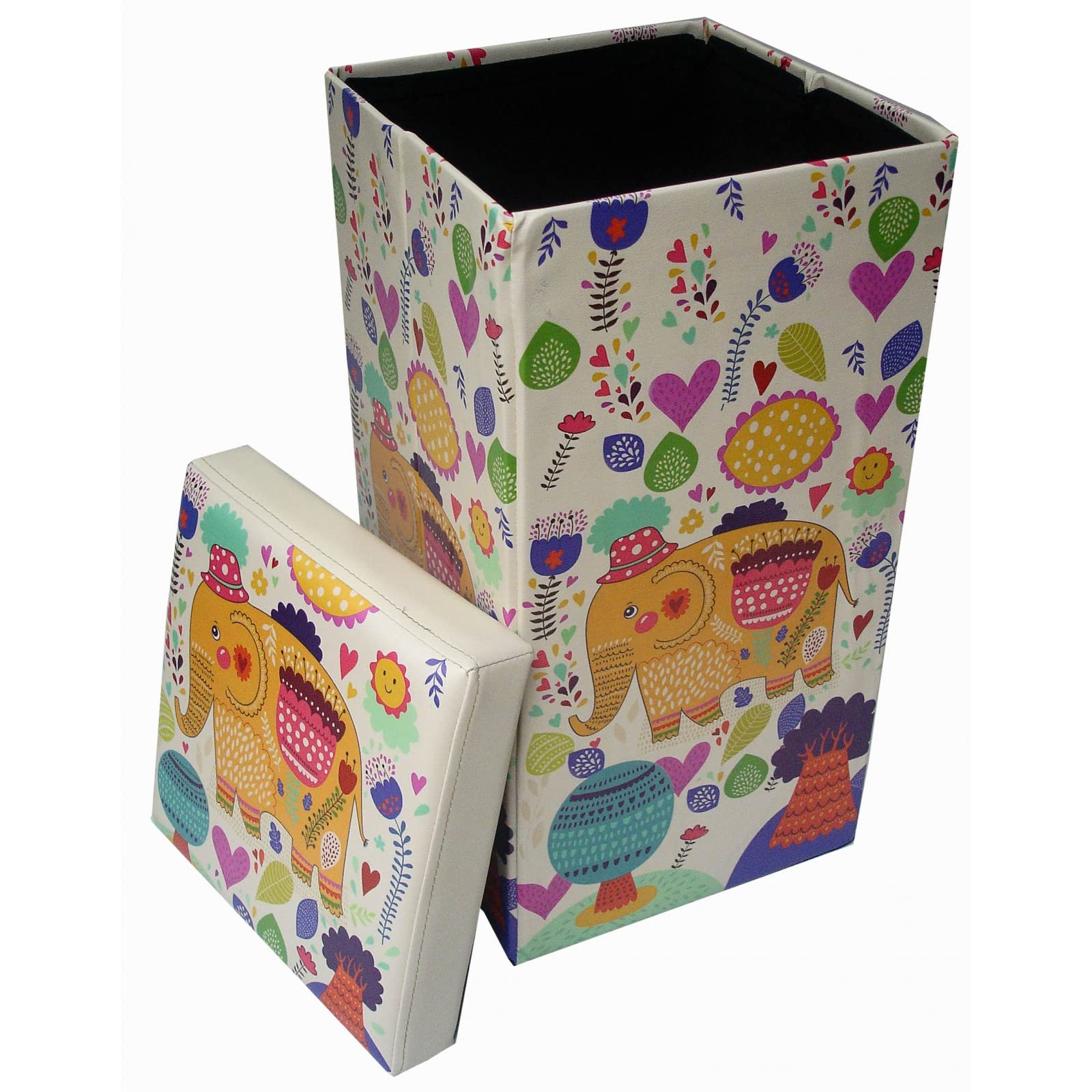 Biscottini Pouf contenitore bambini e adulti 33x60x33 cm | Scatole portaoggetti richiudibili con coperchio | Pouf contenitore quadrato con decorazioni