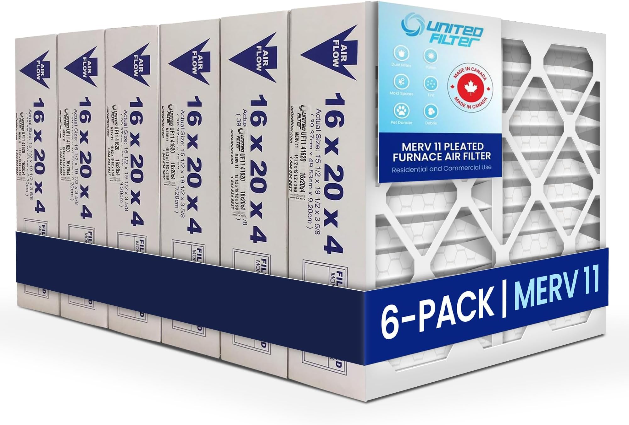 United Filter 16x20x4 MERV 11 Furnace Air Filters (Case of 6) HVAC