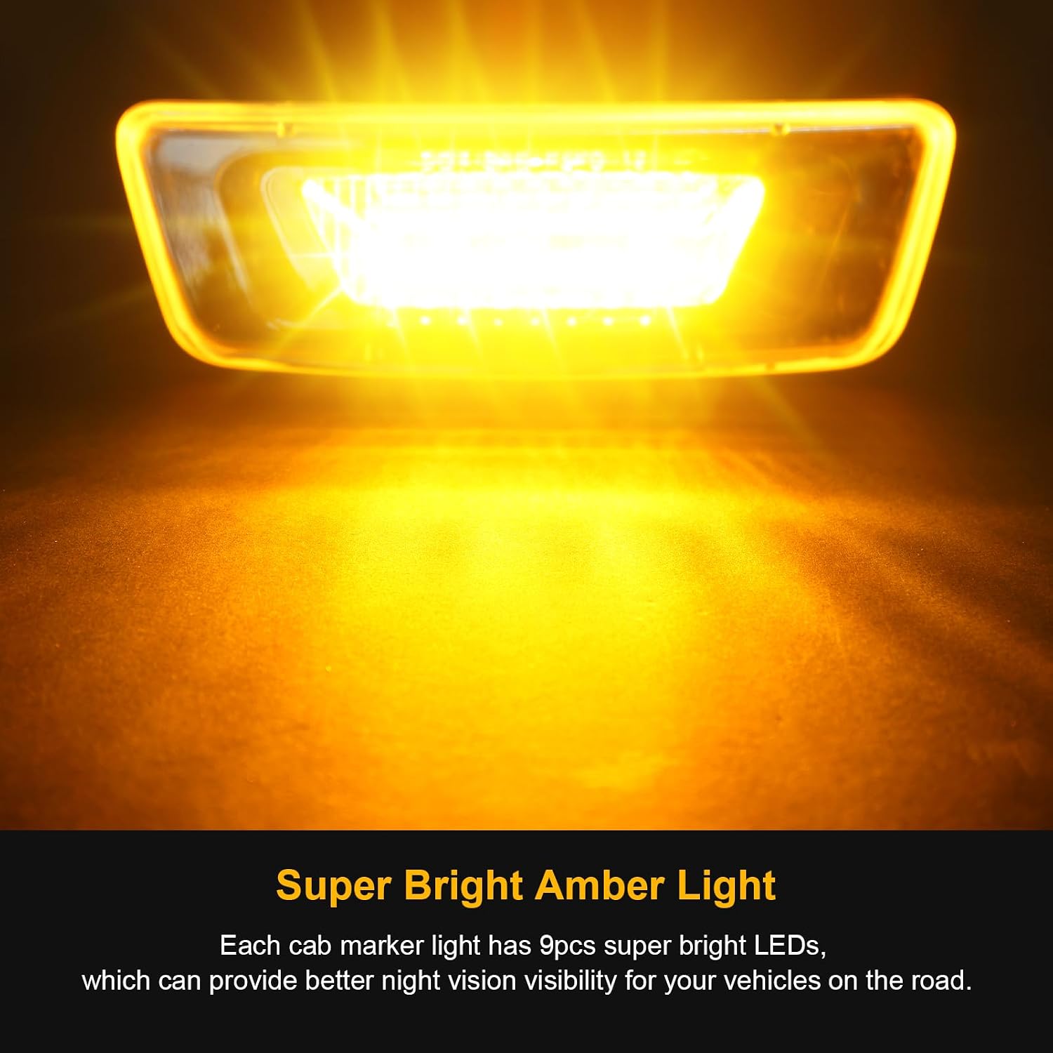 2PCS LED Side Marker Turn Signal Lights Assembly, Clear Lens Super Bright Amber 9-3014-SMD Sealed Led Rectangular Cab Roof Marker Lights, Replacement for Kenworth T680 T700 T880 Peterbilt 576
