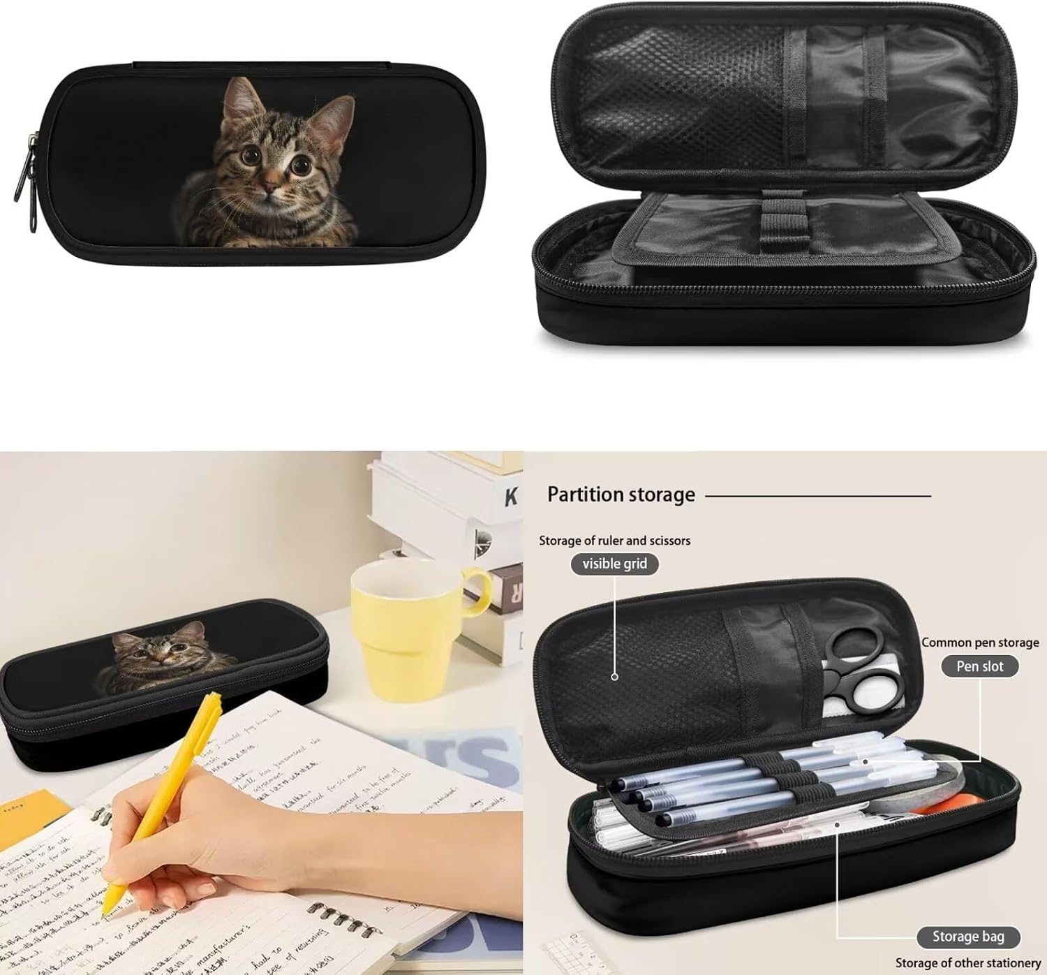 Cat Teen Backpack Ages 10-12 Fashion School Bag for Elementary Boys Girls 6 Grade 3Pcs Rucksack with Lunch Bag Pencil Case School Supplies