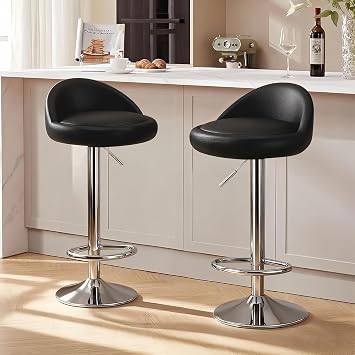 JPBSTO Bar Stools Set of 2, Modern Swivel Barstools with Low Back, Upholstered Adjustable Bar Chairs,PU Leather Barstools Counter Height for Home Bar