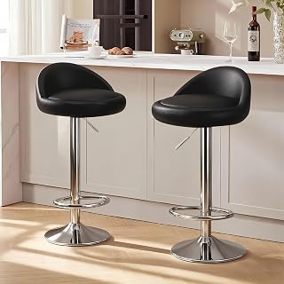 Bar Stools Set of 2, Modern Swivel Barstools with Low Back, Upholstered Adjustable Bar Chairs,PU Leather Barstools Counter Height for Home Bar - Amazon product rated Grade A