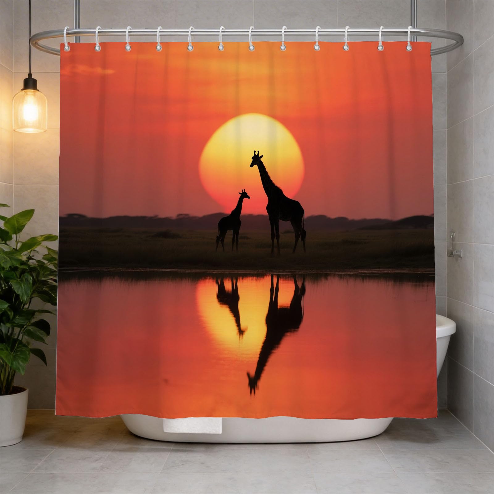 Hongduo 3D Giraffe Shower Curtain for Stalls Bathtubs Grassland Bathroom Decor Shower Curtain Set Polyester Fabric Waterproof 200x200cm/79X79 Inch with Hooks