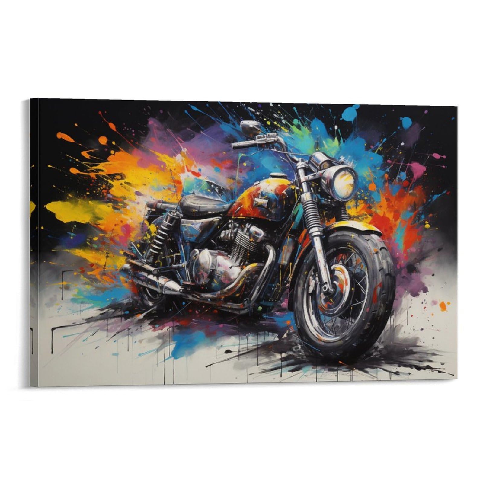 FOCCAR Colorful Motorcycle Wall Art Prints Retro Graffiti Cool Motorbike Pictures on Canvas Poster Wall Decor for Bedroom Home Decorations