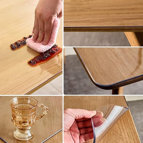 Miniatura 2 de Protector transparente de PVC para mesa, impermeable, a prueba de aceite, cubierta de plástico grueso para mesa de comedor de 0.079 pulgadas,