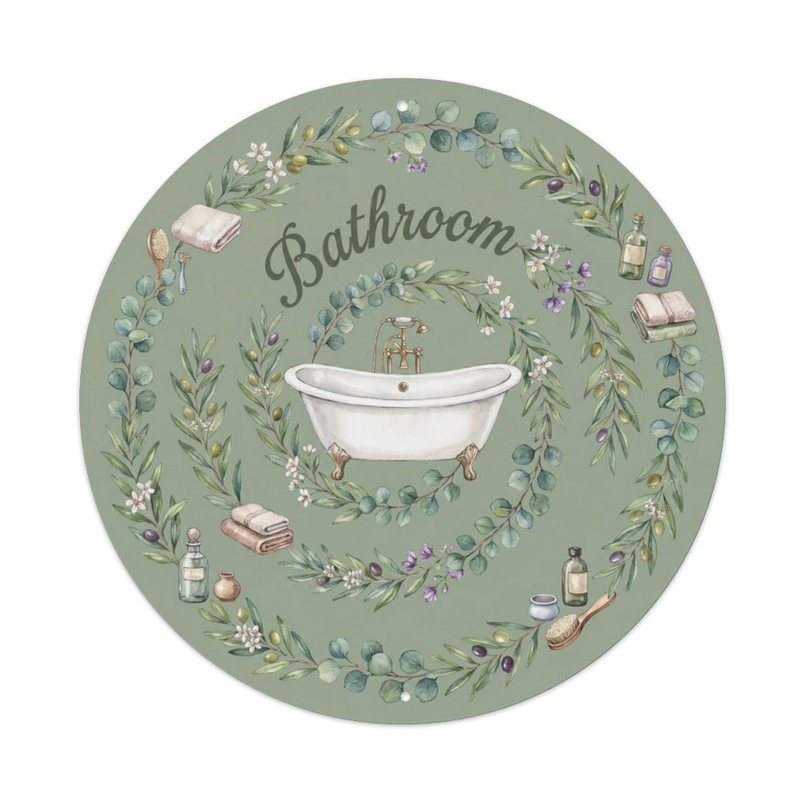 Yrnq Vintage Style Bathroom Eucalyptus Relaxing Spa Bathroom Vintage Metal Tin Sign Plaque Wall Decor For Cafe, Club, Garden Round Metal Poster 8X8inch