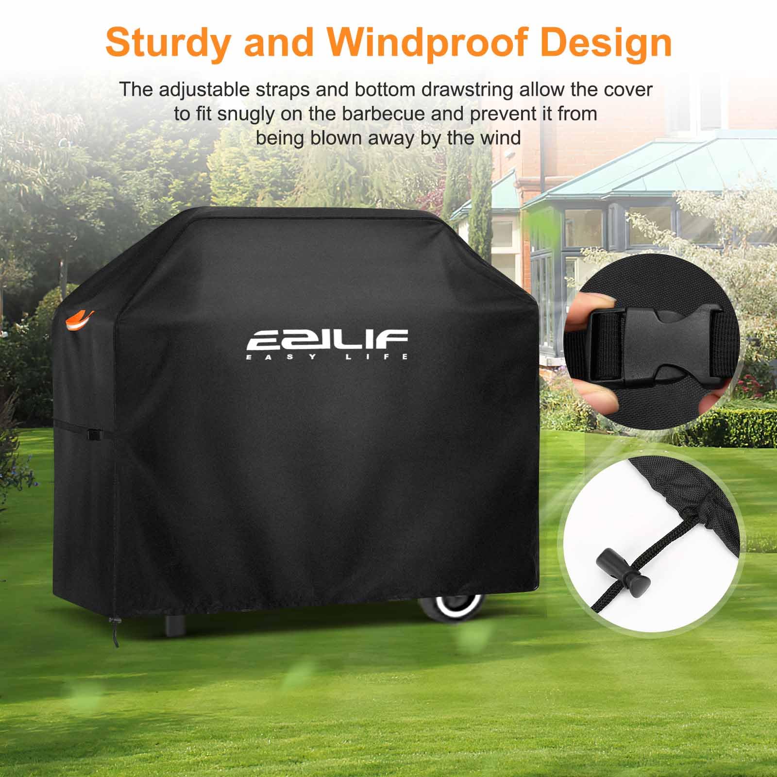 Ezilif Waterproof Barbecue Covers-165x70x125 cm, Oxford Heavy Duty Large BBQ Cover with Reflective Strips, Rip-Proof, UV & Waterproof Outdoor Gas Barbecue Cover for Weber, Brinkmann, Char Broil — view 3