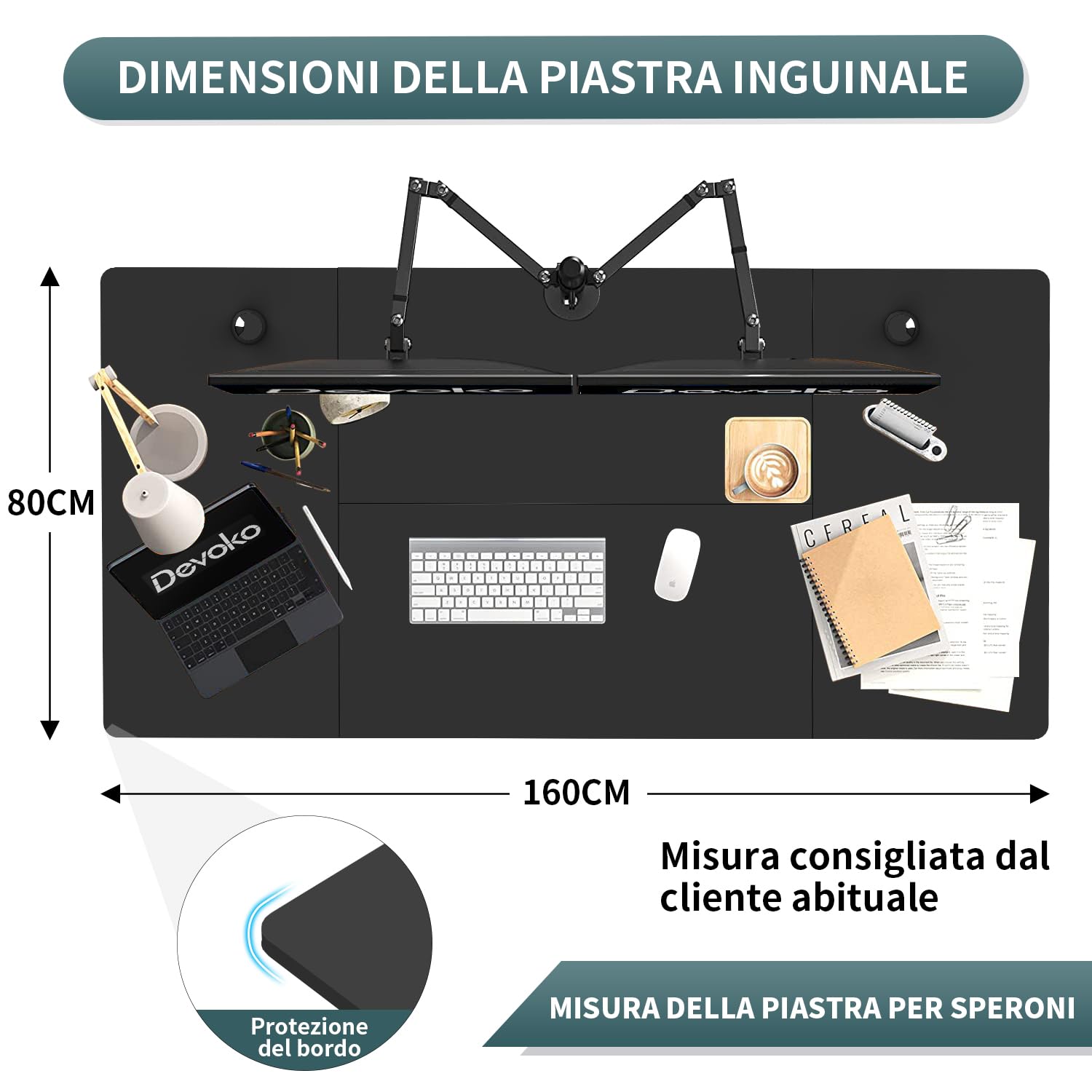 Devoko Scrivania Regolabile in Altezza 160 x 80 cm, Scrivania da Ufficio con Sistemi Anti-Collisione e Funzione di Memoria, Tavolo didattico Ergonomica Elettrica, Nero
