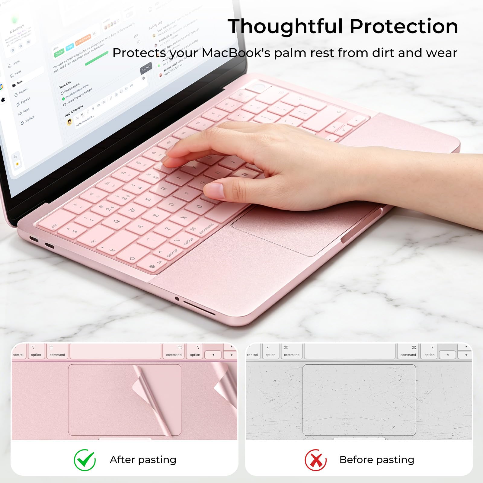 EooCoo Ultrafino Protector de Teclado Compatible con MacBook Neo de 13 Pulgadas (2026), Chip A3404 A18 Pro [Color Oficial 100% Idéntico], Diseño EU con Reposamanos y Protector de Trackpad - Rosa