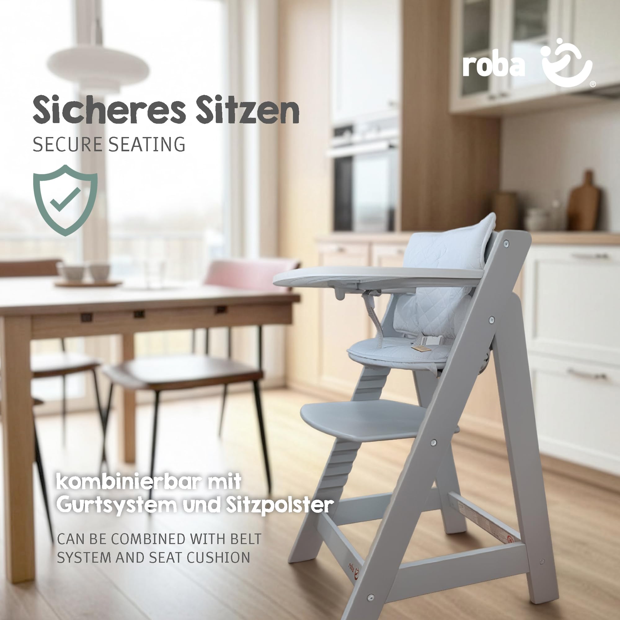 roba Plateau Repas en Plastique – Extension & Accessoire pour Chaises Hautes Sit Up Flex, Liv Up & Born Up – Compatible avec Harnais et Coussins – Fixation Rapide – Nettoyage Facile – Blanc