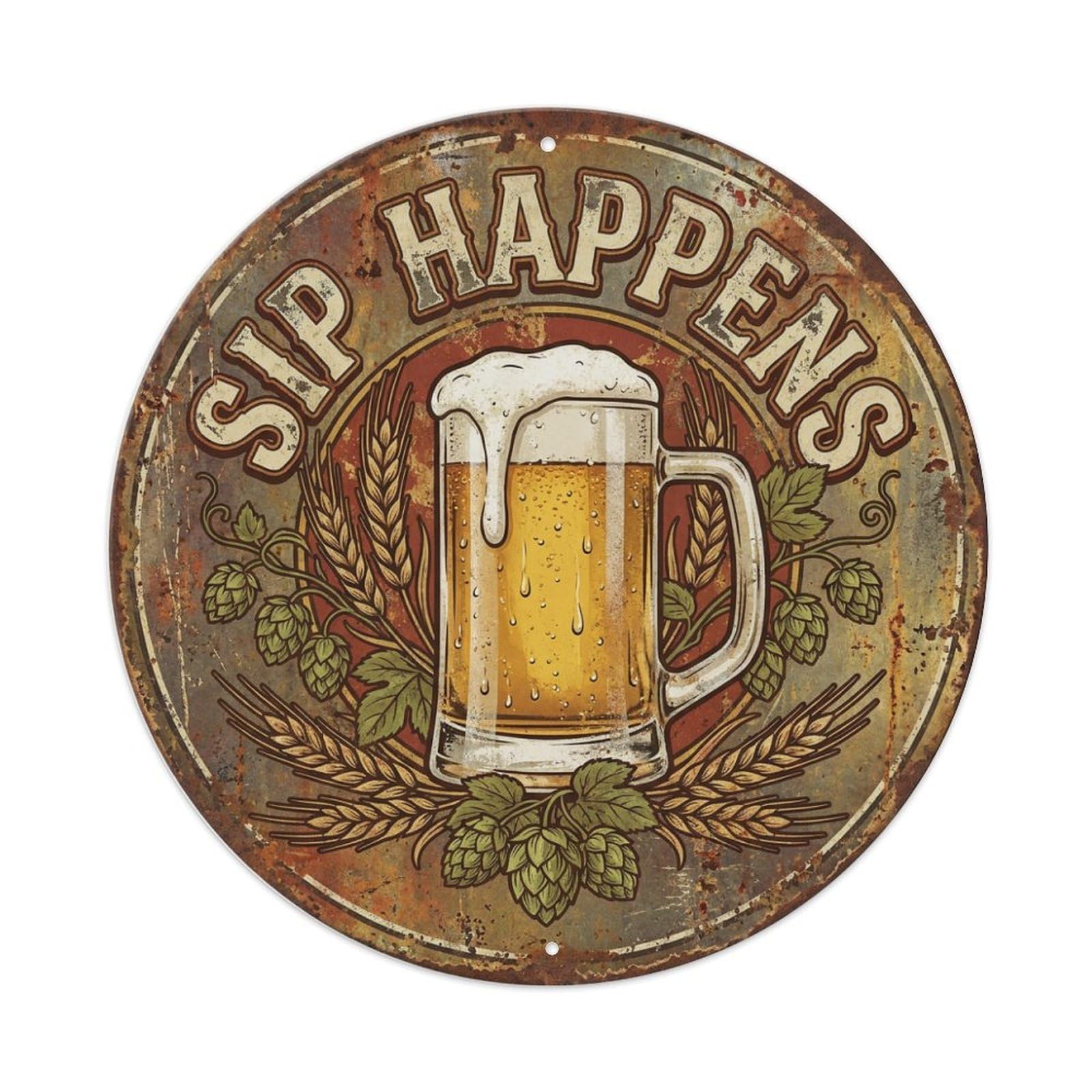 Fyrn Style Metal Tin Sign Vintage Beer Hops Sip Happens Retro Bar For Pub