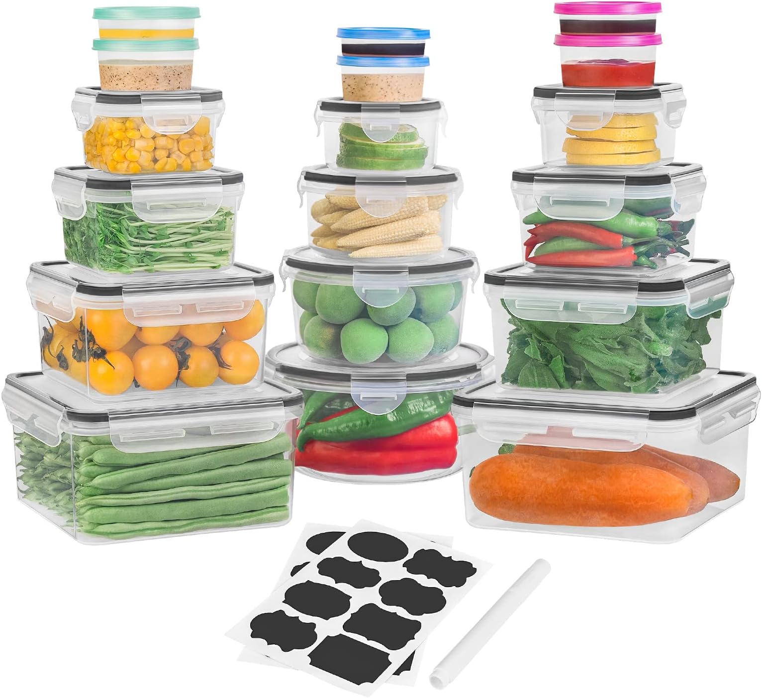 36 PCS Food Storage Containers (18 Stackable kitchen Storage Containers with 18 Lids airtight) - BPA-Free & Microwave, Dishwasher freezer Safe Meal Prep Container with Chalkboard Labels & Marker