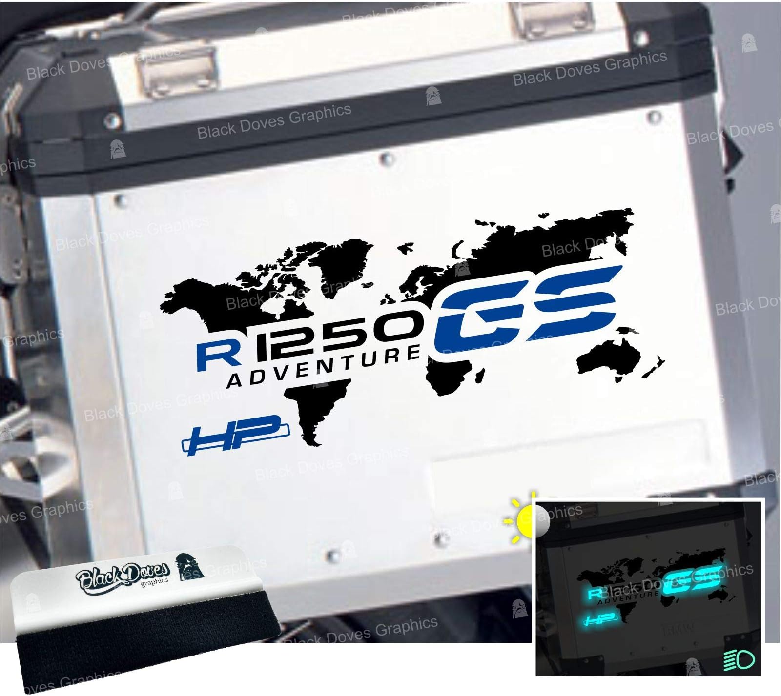 2pcs Stickers World R1250GS Adventure HP Compatible with Moto Motorrad R1250 GS R 1250 HP Touratech y GIVI Trekker Outback 37L 48L (Black/Blue)