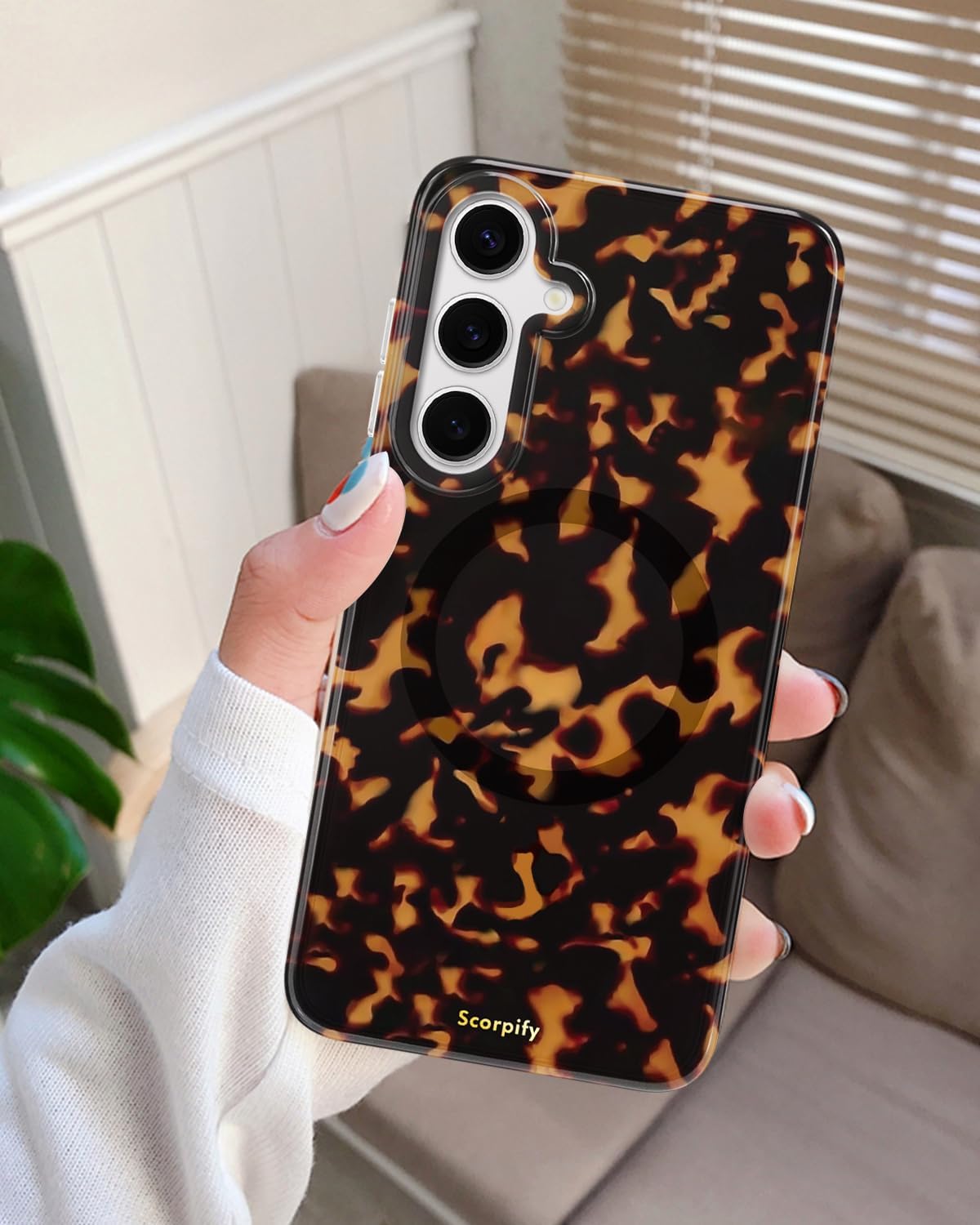 SCORPIFY Compatible with Samsung Galaxy S26 Case [Compatible with MagSafe] for Dark Brown Tortoise Shell Design, Cute Brown Magnetic Phone Cover for Women Girls, Slim Bumper with Stylish Pattern