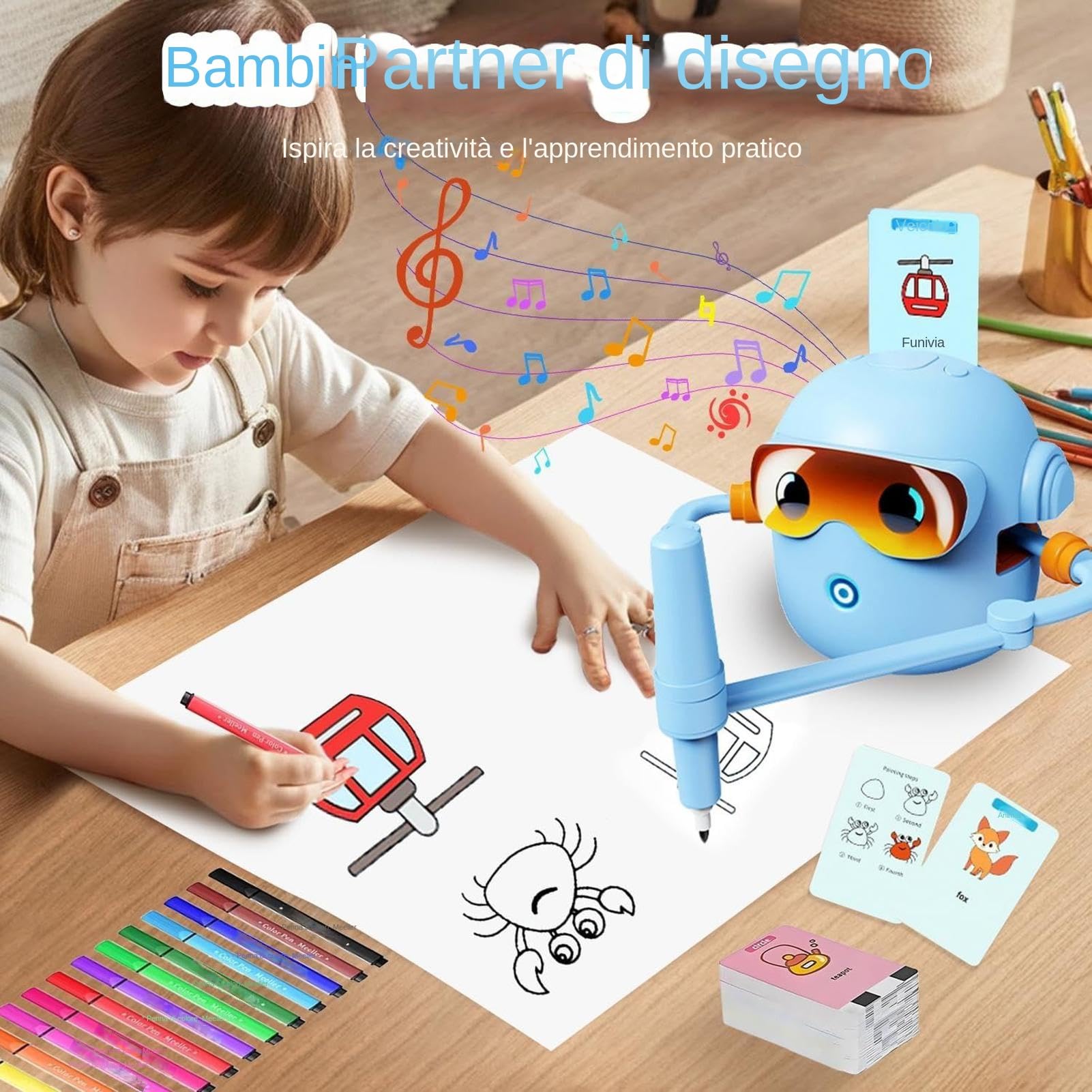Robot De Dibujo Juguete Educativo de Pintura y Creatividad con 100 Tarjetas | Máquina De Dibujo Juguete De Artes Y Manualidades Para Niños Y Niñas De Preescolar Familia Y