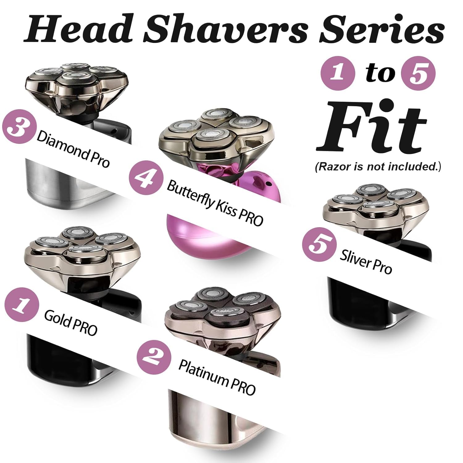 Testa di Ricambio Rotante a 4 Teste per Rasoi Elettrici – Compatibile con Pitbull Skull Shaver, Butterfly Kiss Pro e altri – Teste da Rasatura per Viso e Corpo per Uomini e Donne (Confezione da 3).