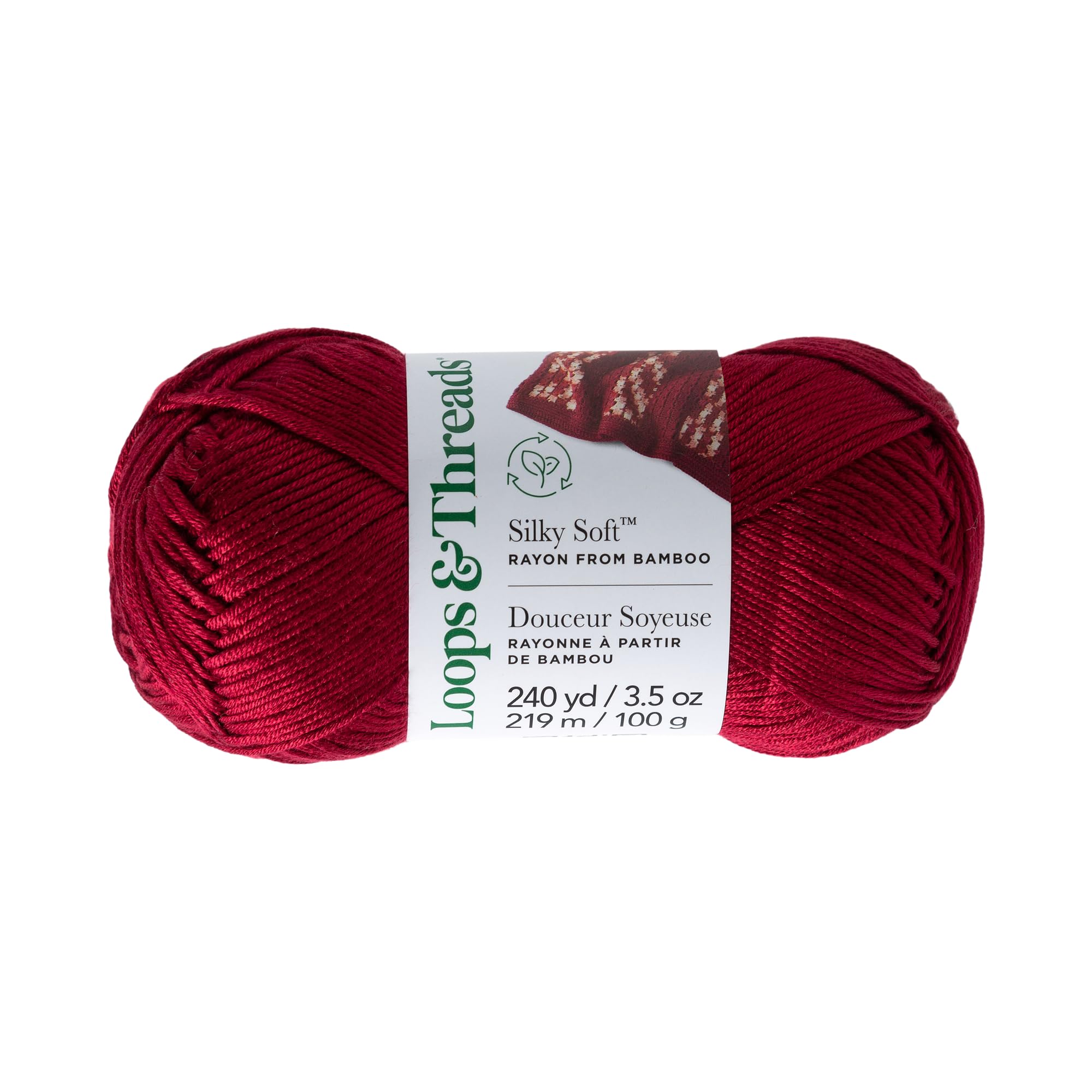 Silky Soft Yarn by Loops & Threads - Yarn for Knitting, Crochet, Weaving, and Arts & Crafts - Red, Bamboo, 3.5 oz