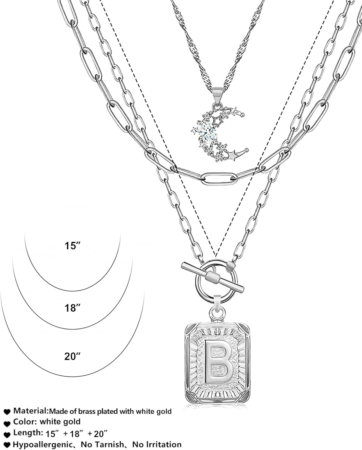 MJartoria Layered Initial Necklaces for Women Trendy, 14K Gold Plated Brass Simple Moon Choker Square Letter Pendant Necklace, Paperclip Chain Necklaces Jewelry Gifts - Image 5