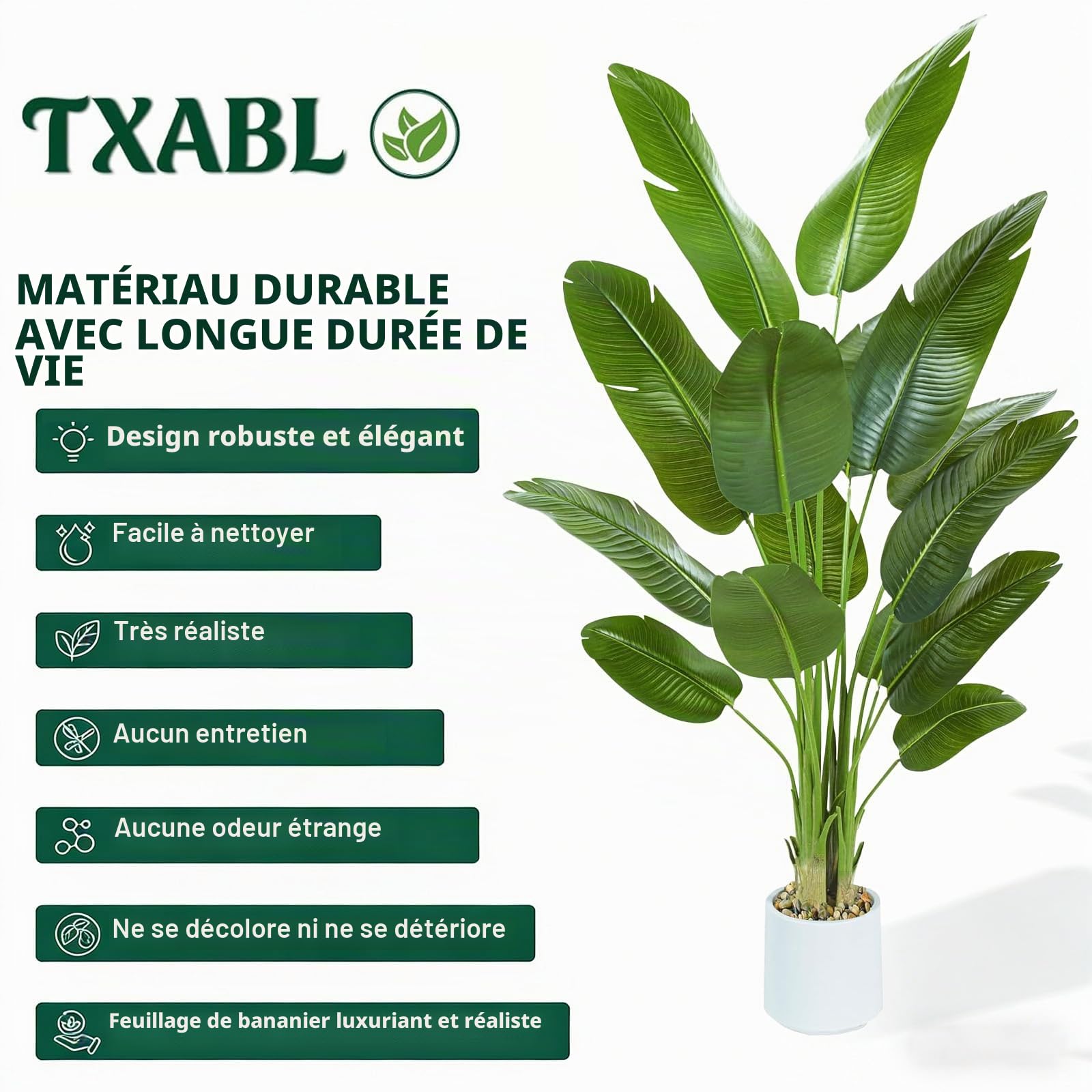 Plante Artificielle Oiseau de Paradis 210cm - Grande Plantes Bananier Artificielle Interieur avec Pot Blanc, Fausses Arbre Artificiel Parfaites pour Décoration d'Intérieur de Bureau ou Salon ou Maison