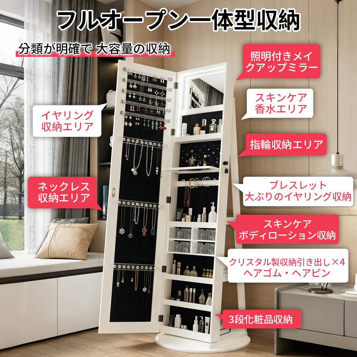 Amazon.co.jp: Pekaro 全身鏡 スタンドミラー 360 度回転 3 色調光