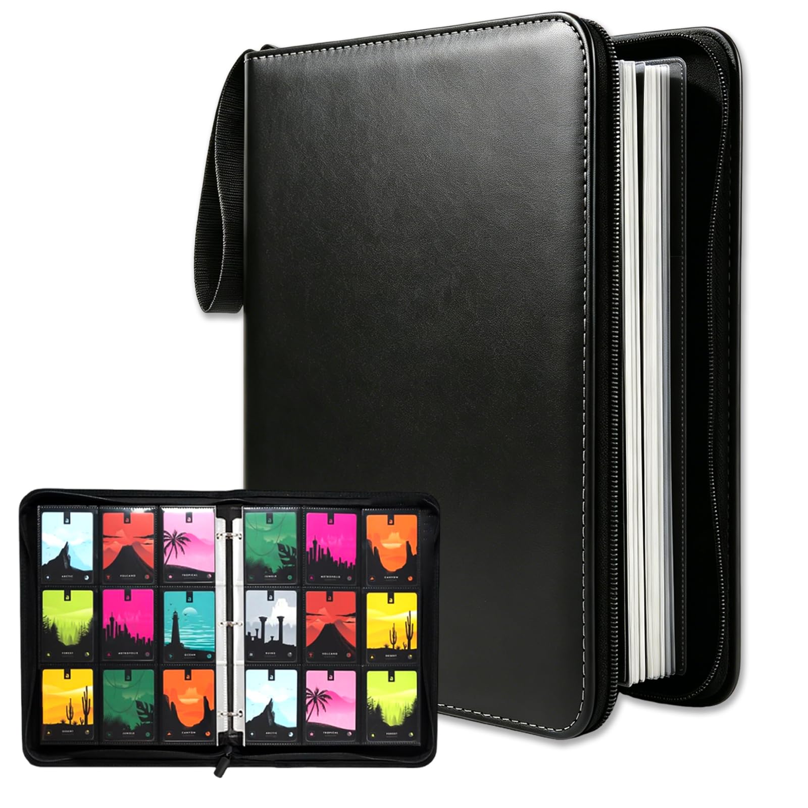 SCBOY Classeur Carte Album Carte Porte Cartes En Cuir Imperméable Avec Fermeture éclair Contient 400 Cartes 50 Pages Compatible Diverses Cartes Cadeau Pour Enfants (Noir