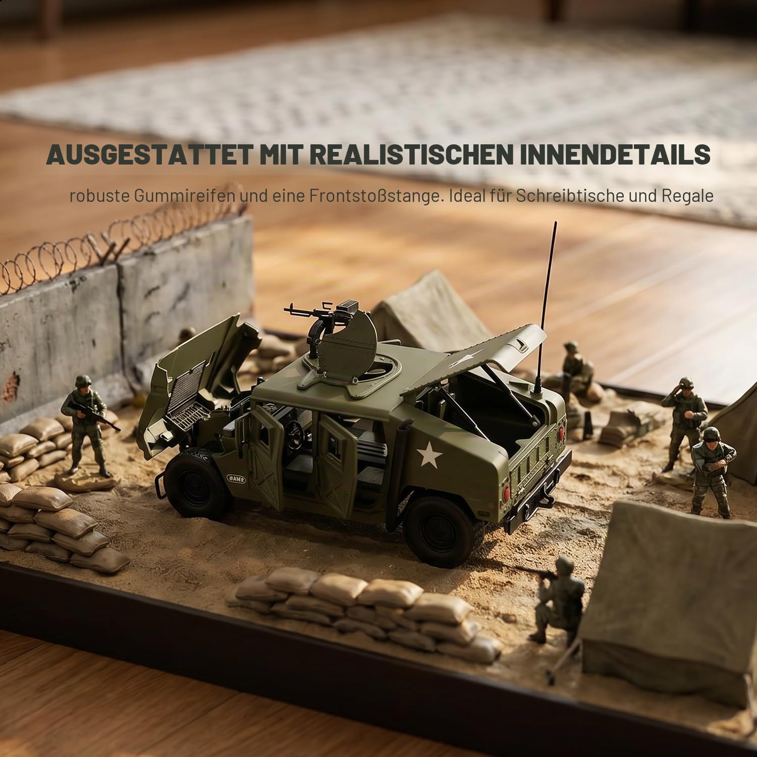 NUOTIE 1/18 Hummer H1 Modellauto Metall Druckguss Militär Schwerlastfahrzeug Wüste Sturm Operation Truck Taktisches Transportfahrzeug