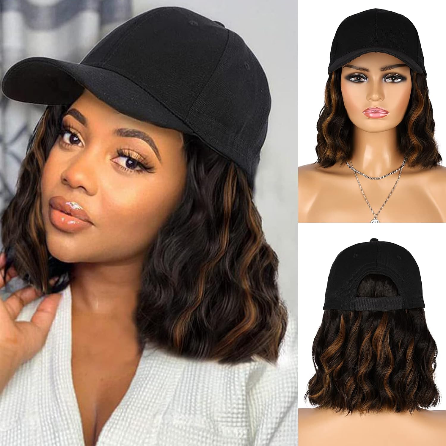 FORCUTEU Hat Wigs for Black Women Short Wave Black
