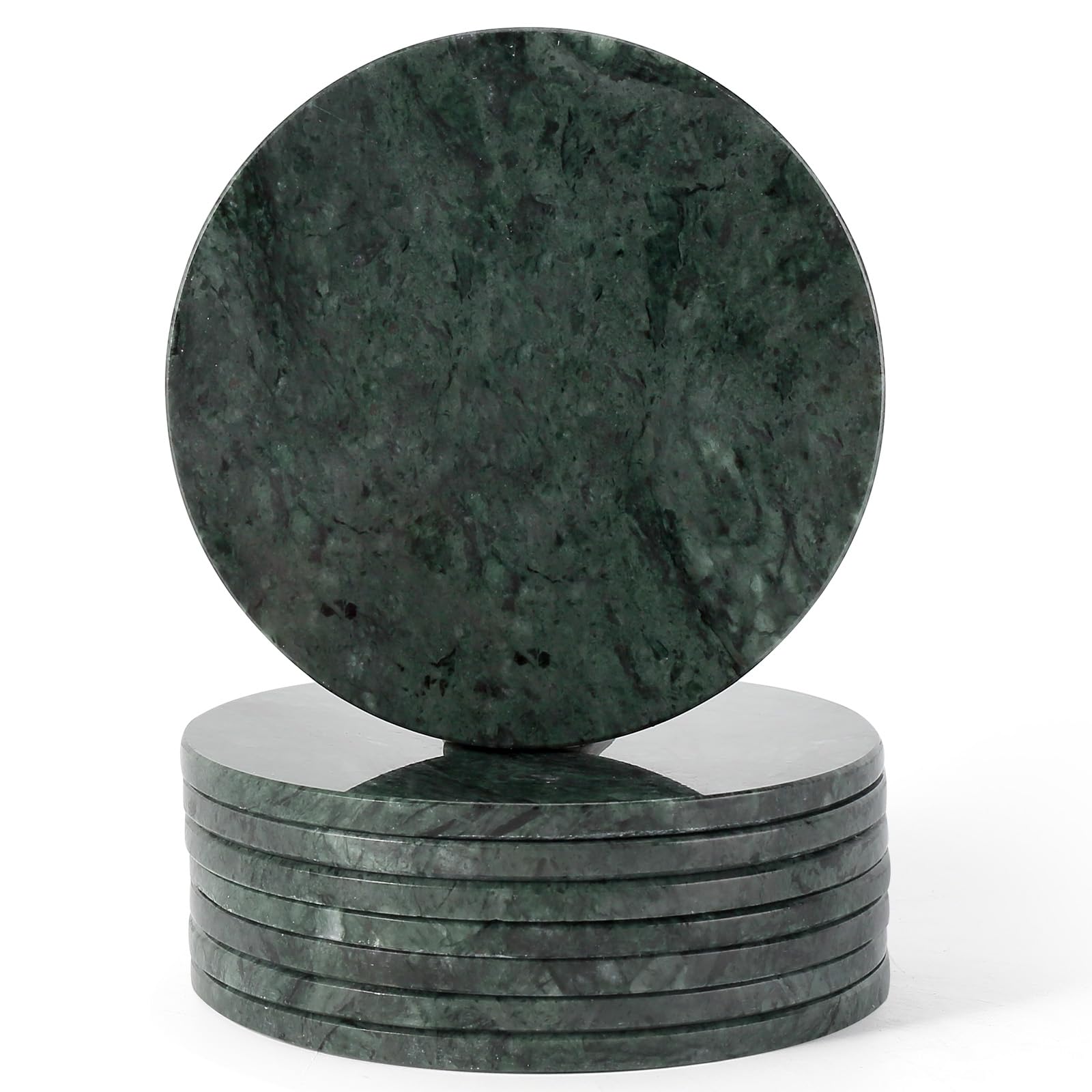 Koville Marble Coasters, Round Modern Coaster Set of 8 for Drinks, 4" Stone Coaster Heat Resistant, Decorative Marble Coasters for Coffee Table Home Bar Decor, Gift Choice(Green)