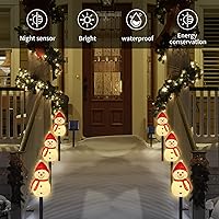 Vista 5 de 3 piezas de luces de Navidad solares con forma de muñeco de nieve, luces solares para caminos de paisaje con estacas, luces de Navidad