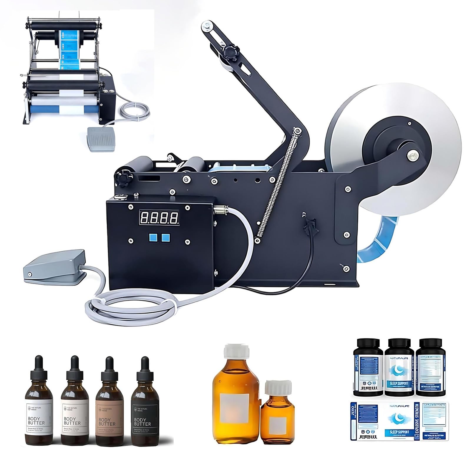 MIAOXIAOLONG Semi Automatic Label Applicator Machine, Electric Bottle Label Applicator, 30-40pcs/Min, Coding Machine Round Bottle Jar Label Marking Machine,for Home & Packaging Use 220V-Standard