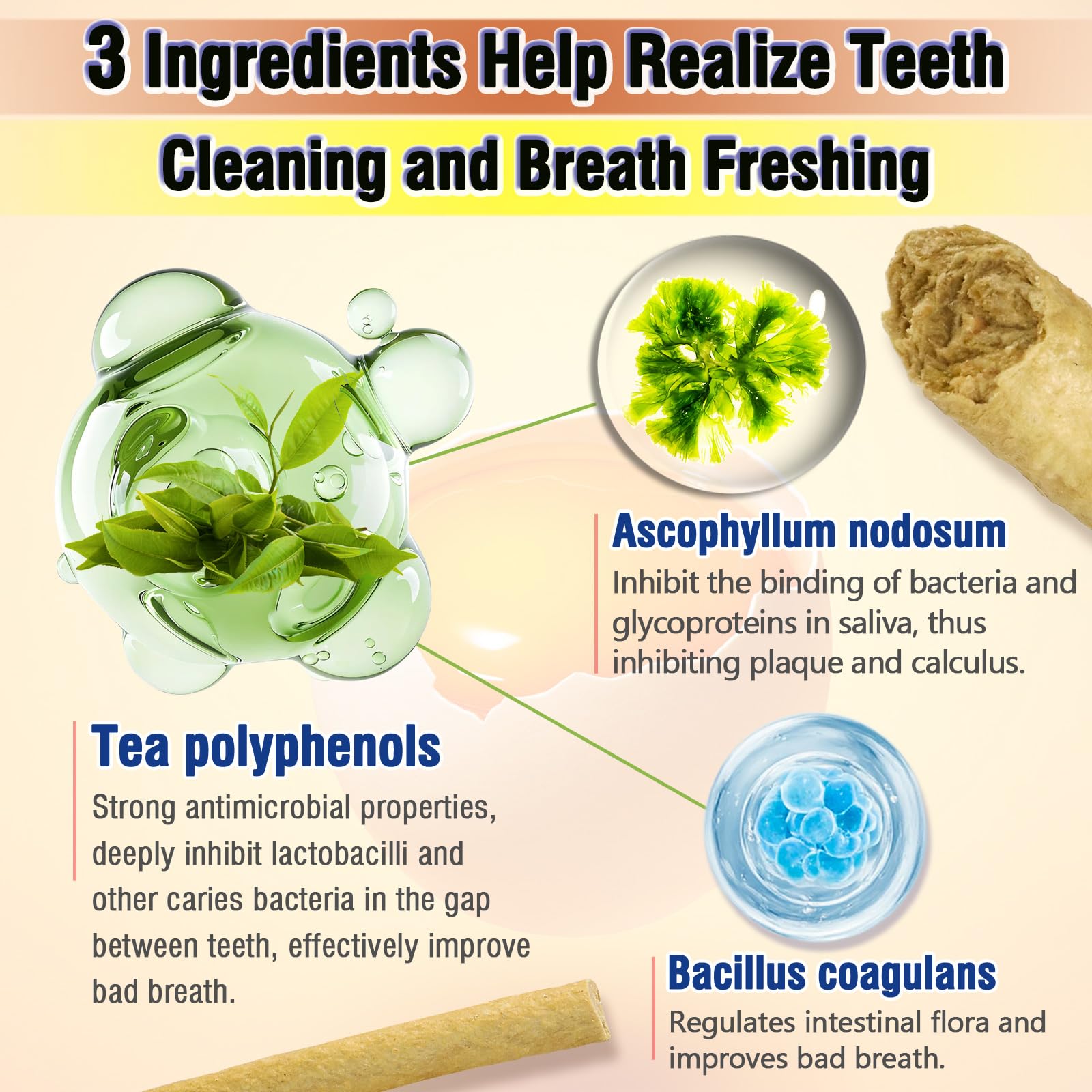 30g Freezed Dried Cat Dental Treats Egg Yolk Flavor, Cat Chew Stick for Freshens Breath and Reduce Tartar, Feline Teething Sticks Cats Treats Snack - image 3