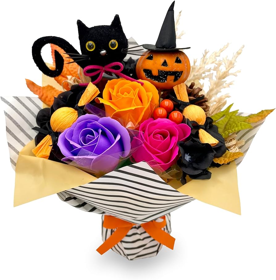 ハロウィン★お化けにちょこん♪つぎはぎクマ Amazon｜[mamawreath 2025] ハロウィン ソープフラワー ブーケ
