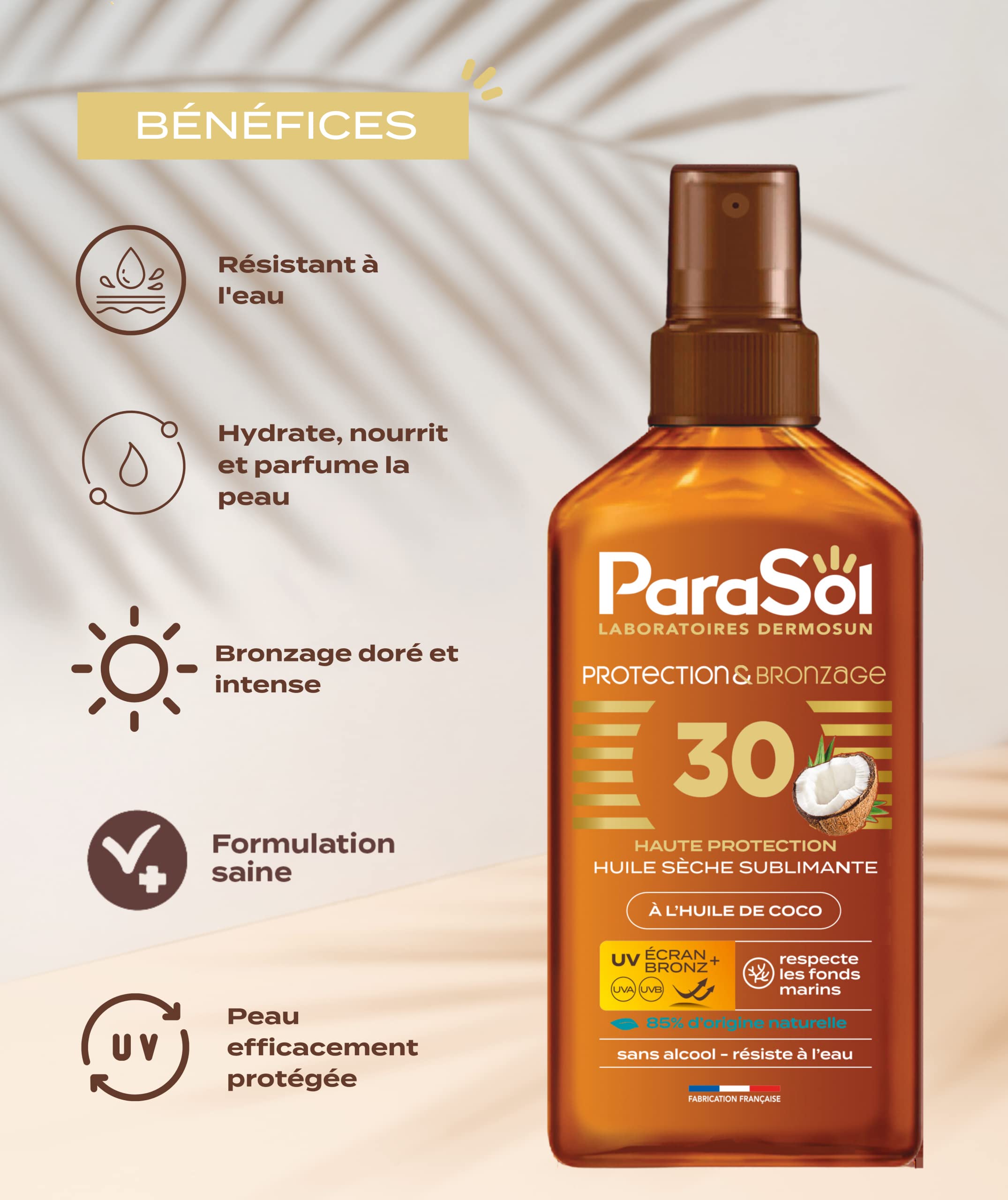 Parasol Spray Huile Sèche 30 FPS Protection & Bronzage à l'huile de coco