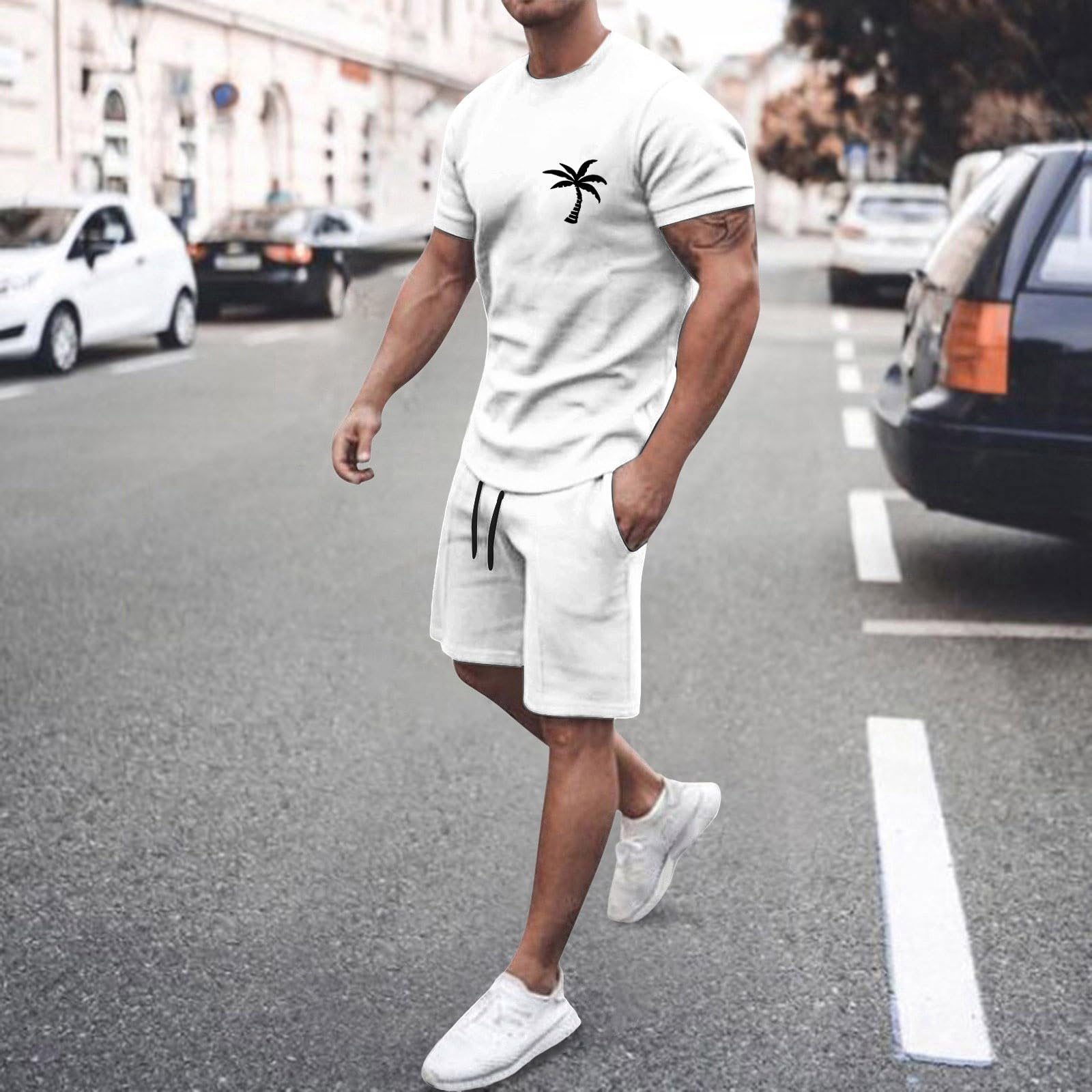 Genérico Conjunto Chándal Hombre 2 Piezas Corto Camiseta y Pantalón Corto Deportivo Fitness Running Entrenamiento Transpirable Sin Costuras Irritación A43