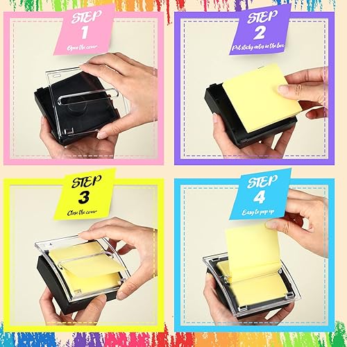 Miniatura 4 de Thenshop 12 blocs de notas adhesivas emergentes con 2 unidades de dispensador de notas desplegable, soporte de notas, base negra, parte superior