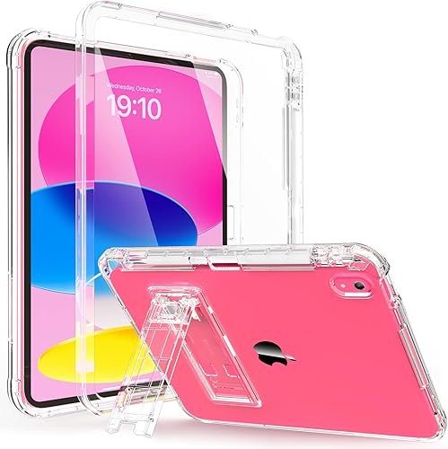 Funda para iPad de 10 generación, funda para iPad de 10 generación 2022 de 10.9 pulgadas con protector de pantalla, soporte para lápices y soporte,
