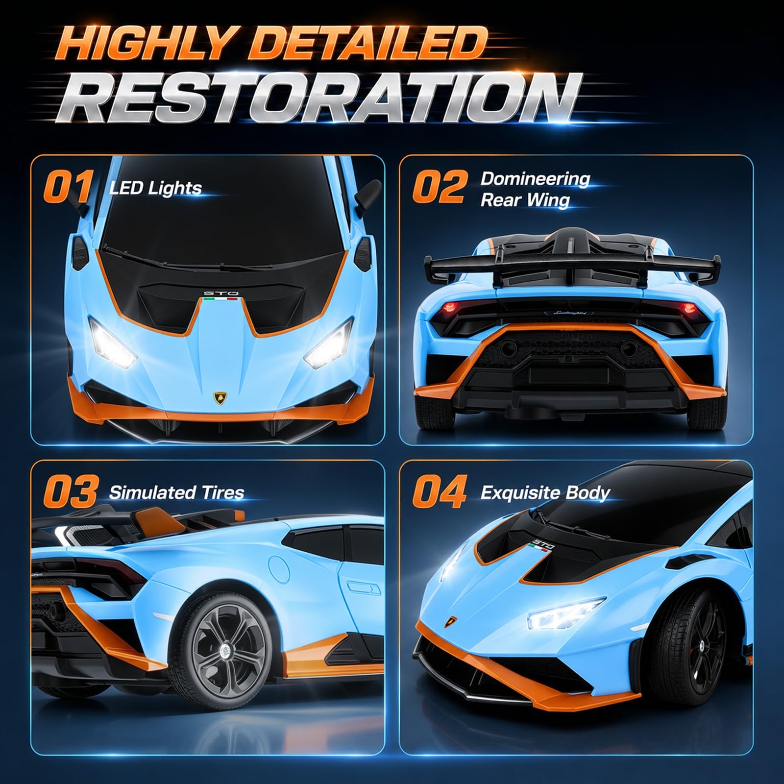 Lamborghini - Auto telecomandata, 1:24 ad alta velocità, con valvola a farfalla completamente proporzionale e luci LED, corsa 25 km/h, auto Lamborghini RC Drift per ragazzi dai 6, 7, 8, 9, 10, 11, 12