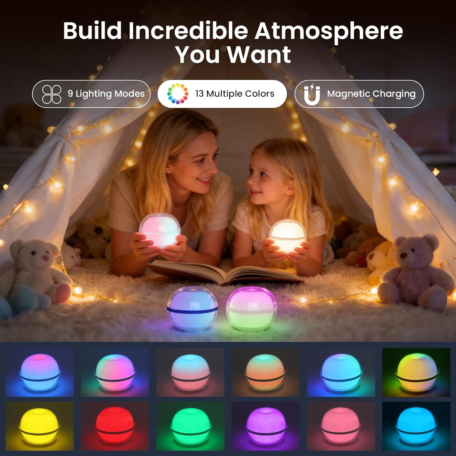 LOFTEK 3.5-inch Smart Sphere Night Light, Multi-Color Magnetic Rechargeable Ball Lights, Waterproof RGB Mood Lighting, Hanging Ambient Light for Home Bedroom Patio Decorative Lighting, Gift, Green