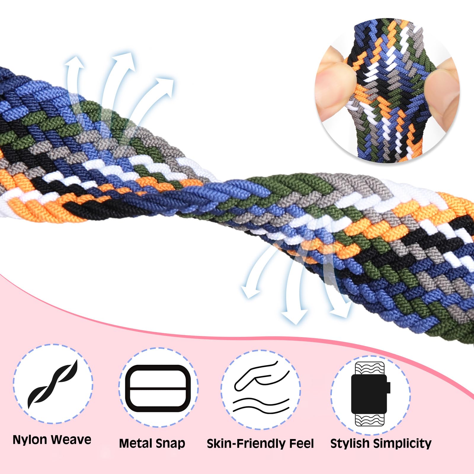 KASESSS 4 Pcs Elastic Nylon Straps Compatible with Fitbit Versa 4/3/Sense 2, Braided Nylon Sport - Image 4