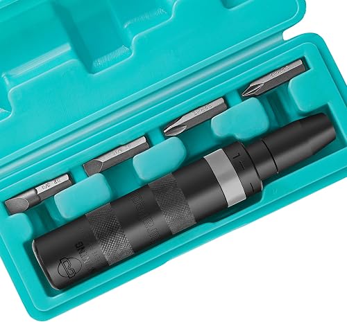3/8" Drive Manual Impact Driver, Reversible Impact Screwdriver Set | S2 Steel Bits Included, 5-Piece, for Tighten and Loosen Rusted Fasteners, Organized in Storage Case